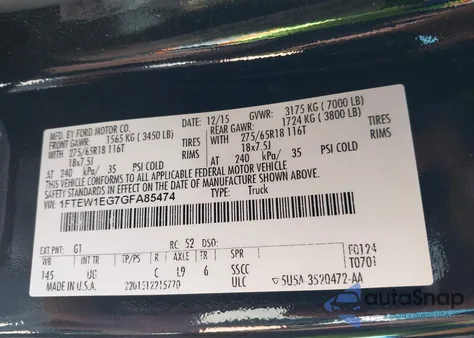 2016 Ford F-150 Xlt from USA, damaged, VIN 1FTEW1EG7GFA85474